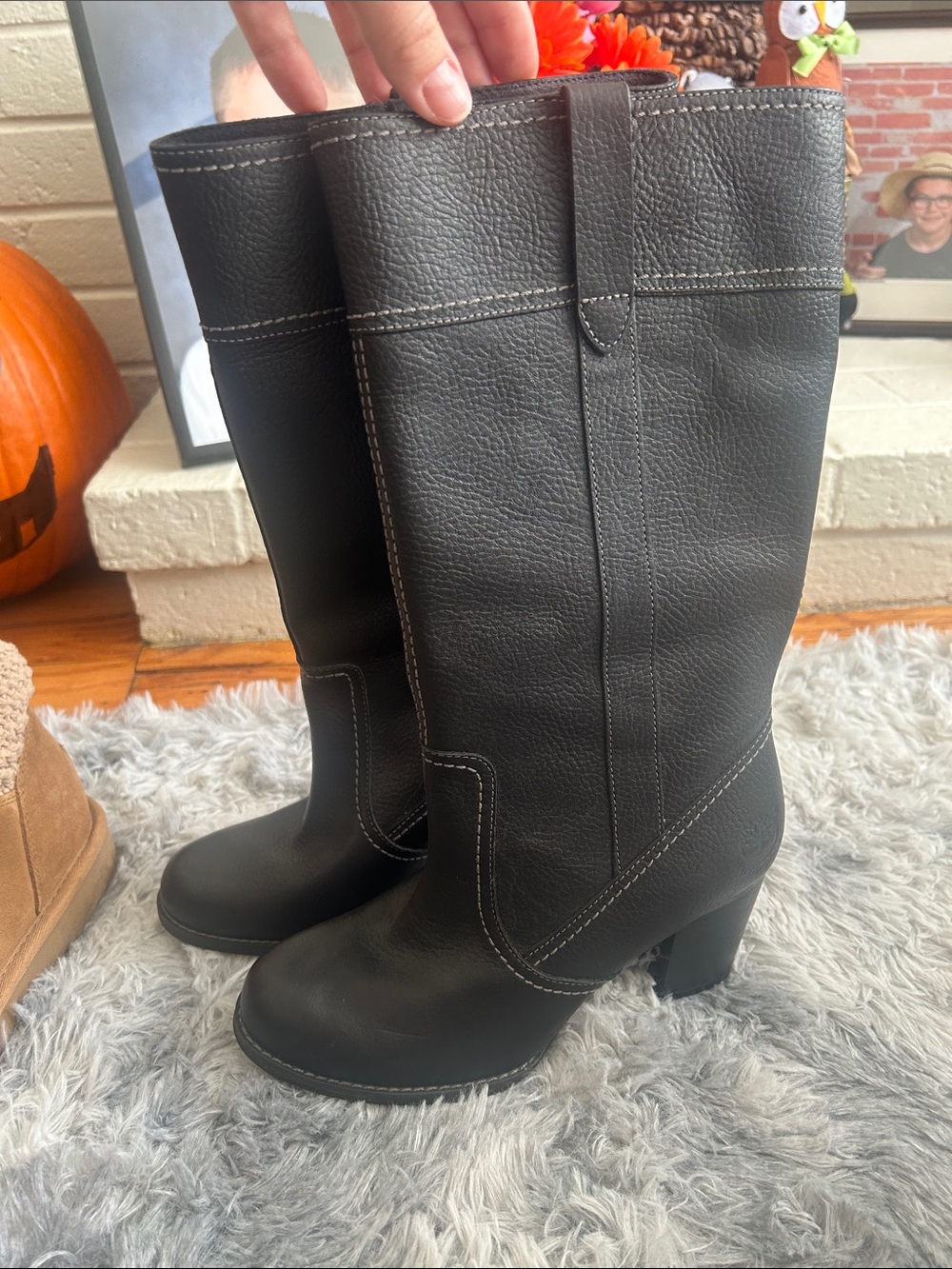 Timberland Waterproof Black Leather Women's Mid-Calf Heeled Boots